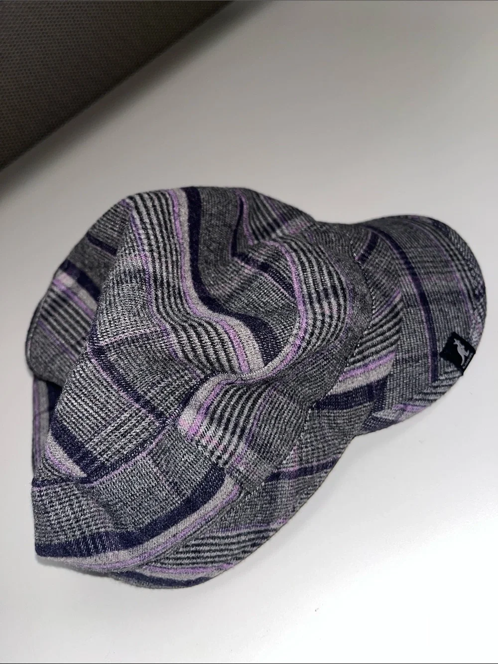Kangol Gray Plaid Driver / Newsie Cap with Purple Accents